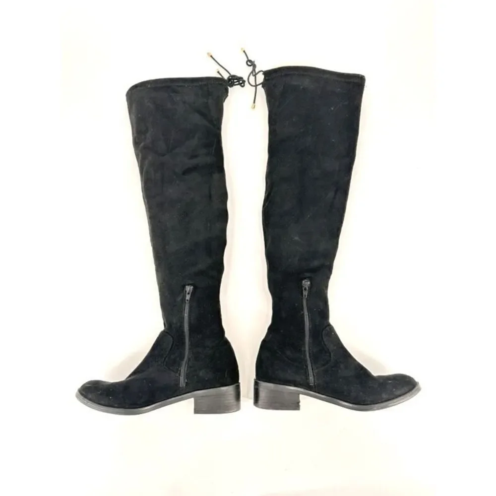 Aldo Women's Suede Flat Lace Pull On Round Toe Over The Knee Boots‎ Black Size 8